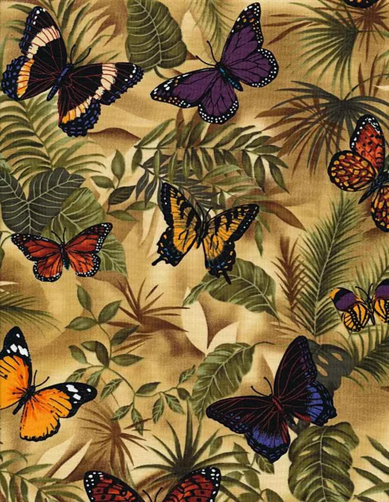 Timeless Treasures - Butterflies on Leaves by the yard 3147
