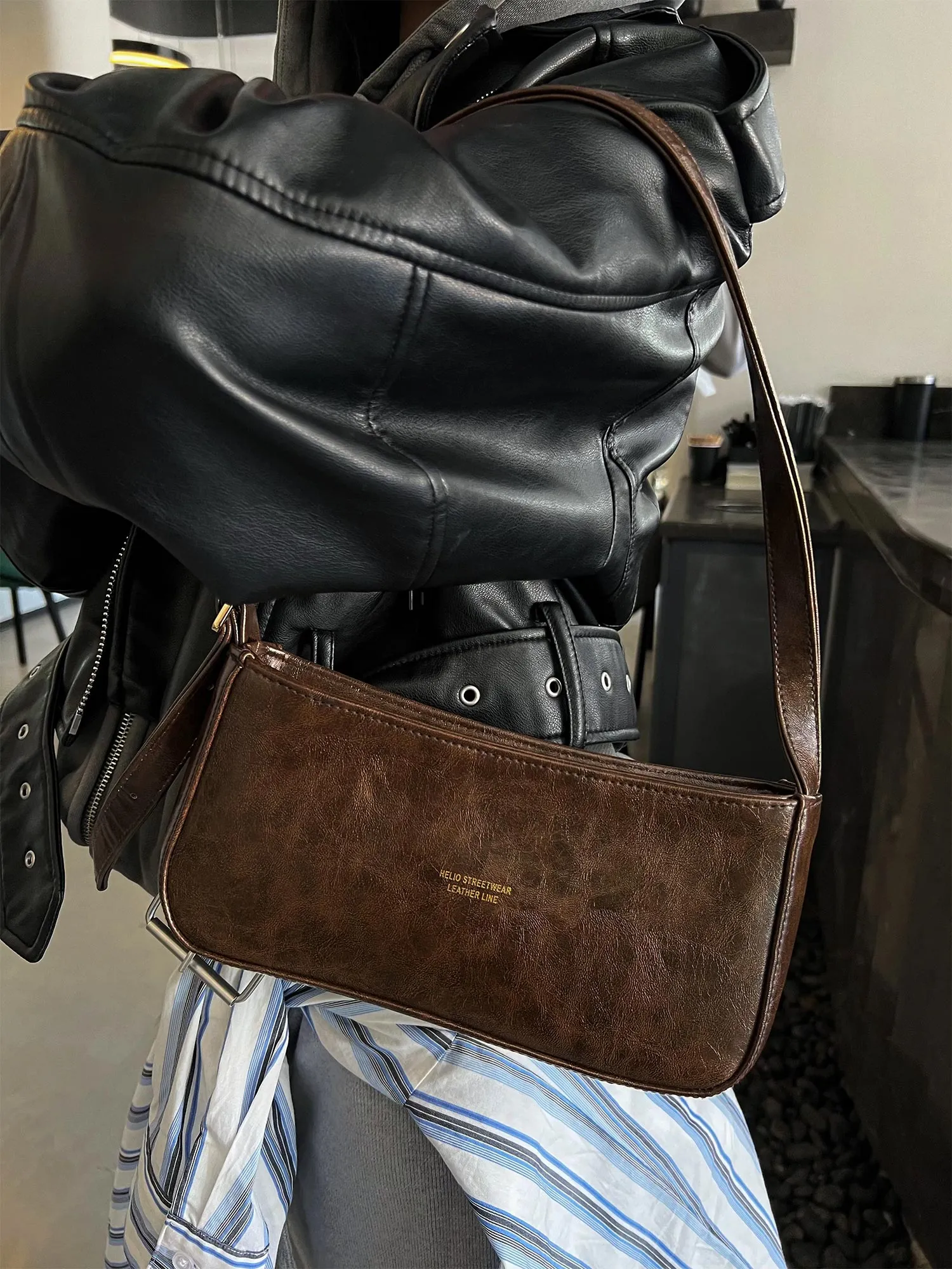 Token Shoulder Leather Bag - Helio