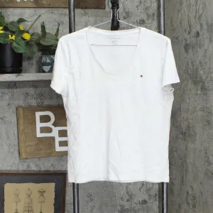 Tommy Hilfiger Womens V-Neck Short Sleeve T-Shirt Tee 166ed9f7c63907 White XL