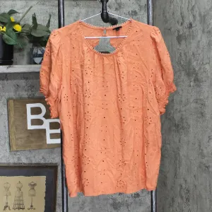 Torrid Womens Short Sleeve Woven Embroidered Blouse Shirt Orange 3