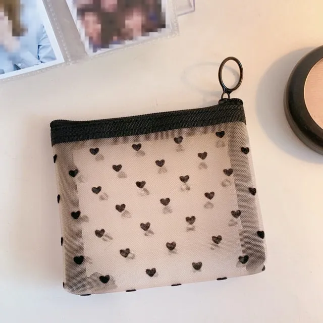 Transparent Cosmetic & Makeup Bags w/ Black Heart Print
