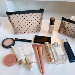 Transparent Cosmetic & Makeup Bags w/ Black Heart Print