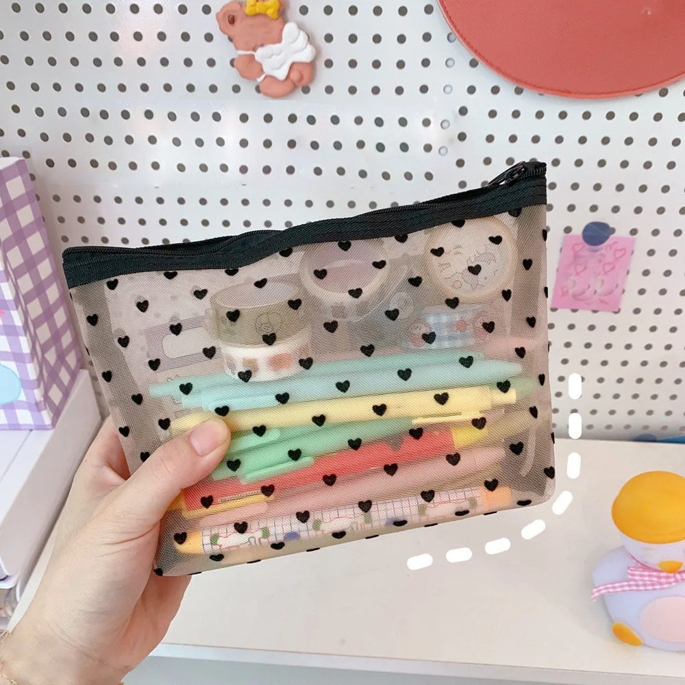 Transparent Cosmetic & Makeup Bags w/ Black Heart Print
