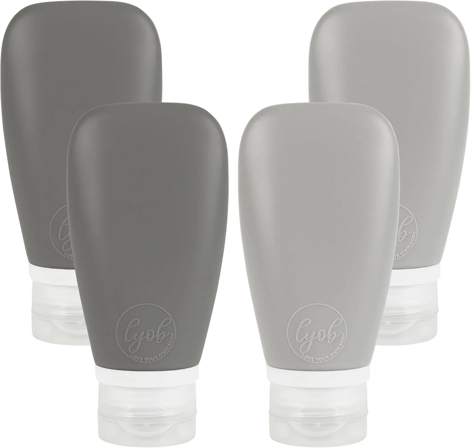 Travel Bottles for Toiletries, TSA Approved 3Oz Leak Proof Silicone Refillable Squeeze Travel Size Containers BPA Free for Cleansers, Lotions, Shampoo 3-Pk (Black-Gray-White)