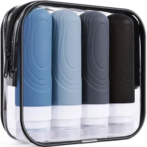 Travel Bottles for Toiletries,Tsa Approved 3Oz Size Leak Proof Silicone Containers for Shampoo, Conditioner,Easy to Squeeze and Portable, Essentials for Traveling (4 Pack) Black