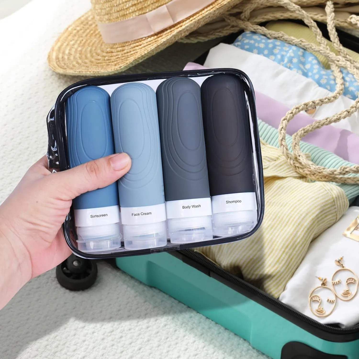 Travel Bottles for Toiletries,Tsa Approved 3Oz Size Leak Proof Silicone Containers for Shampoo, Conditioner,Easy to Squeeze and Portable, Essentials for Traveling (4 Pack) Black