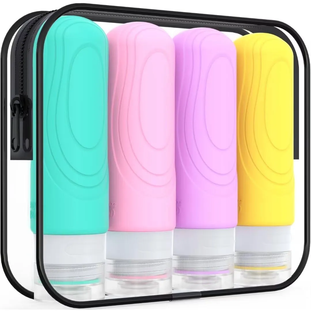 Travel Bottles for Toiletries,Tsa Approved 3Oz Size Leak Proof Silicone Containers for Shampoo, Conditioner,Easy to Squeeze and Portable, Essentials for Traveling (4 Pack) Black