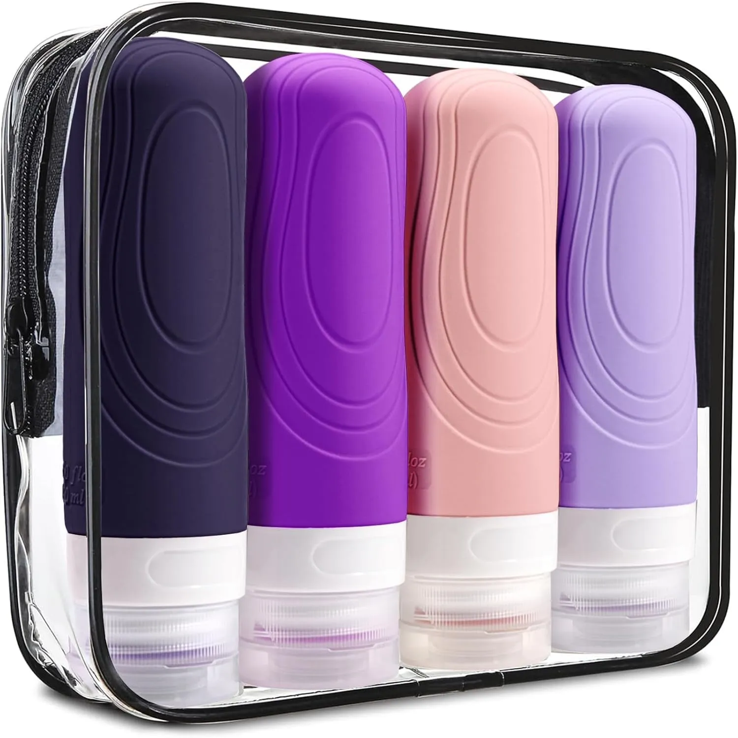 Travel Bottles for Toiletries,Tsa Approved 3Oz Size Leak Proof Silicone Containers for Shampoo, Conditioner,Easy to Squeeze and Portable, Essentials for Traveling (4 Pack) Black