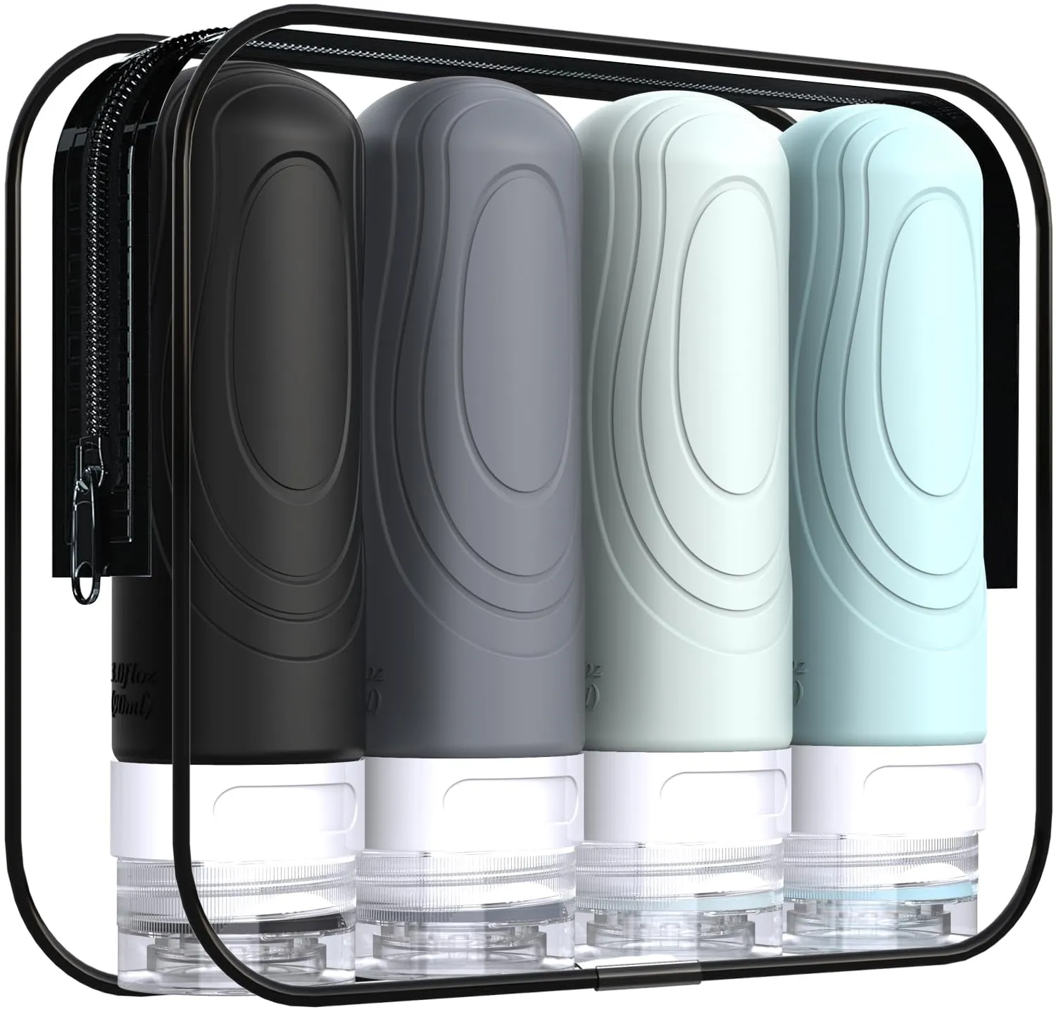 Travel Bottles for Toiletries,Tsa Approved 3Oz Size Leak Proof Silicone Containers for Shampoo, Conditioner,Easy to Squeeze and Portable, Essentials for Traveling (4 Pack) Black