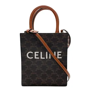 Triomphe Mini Brown Tote Bag in Coated Canvas, Gold hardware