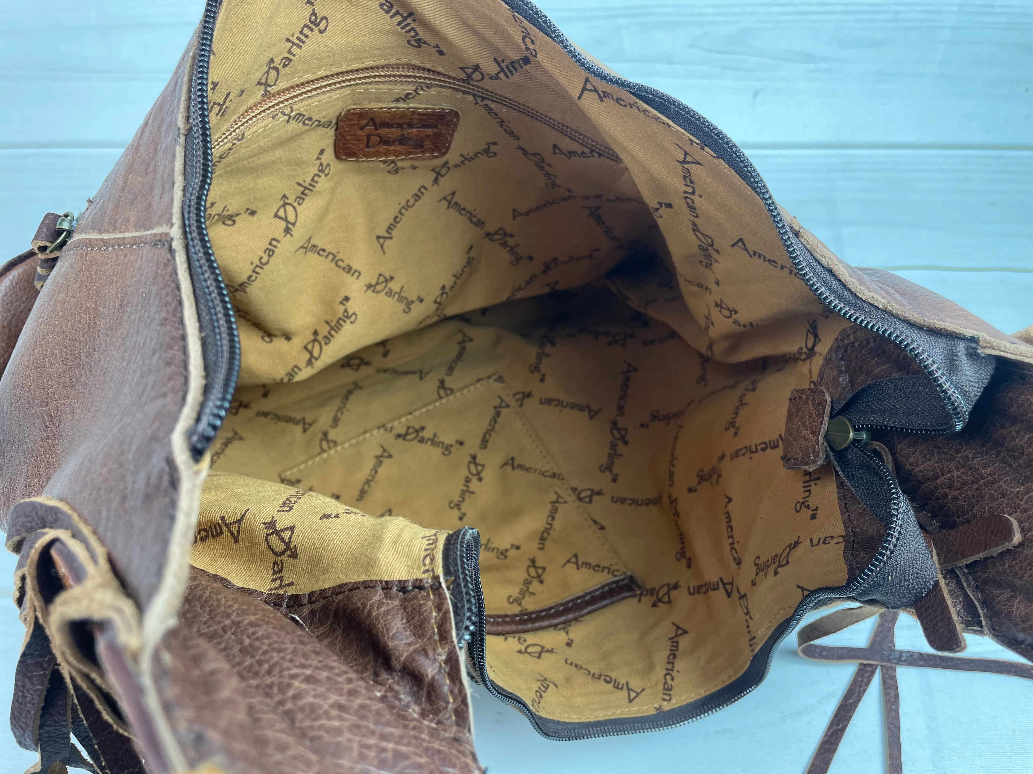 Turquoise Sunset Wool Pattern Hobo Leather Fringe Handbag