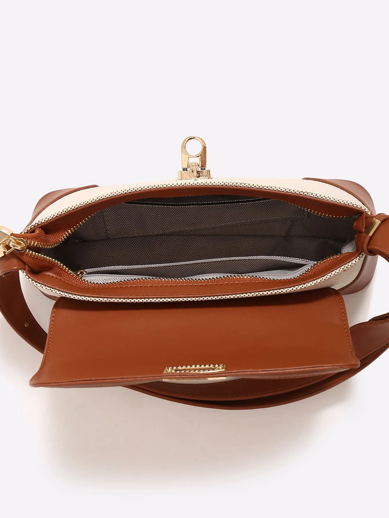 Two Tone Baguette Bag - Brown