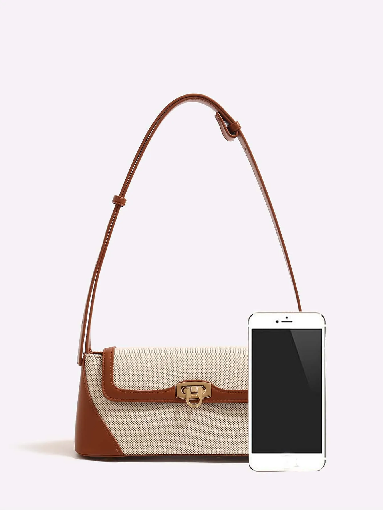 Two Tone Baguette Bag - Brown