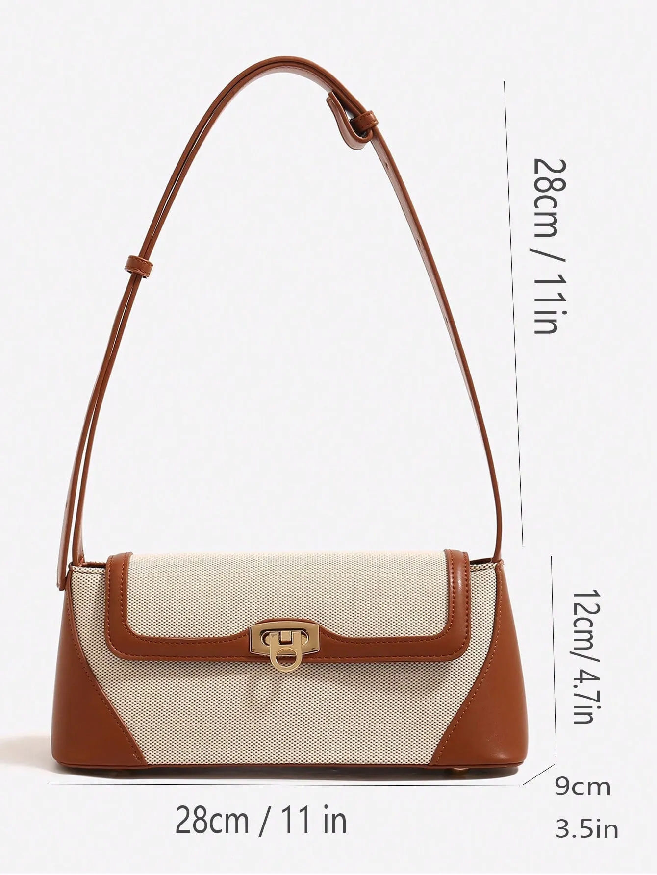 Two Tone Baguette Bag - Brown