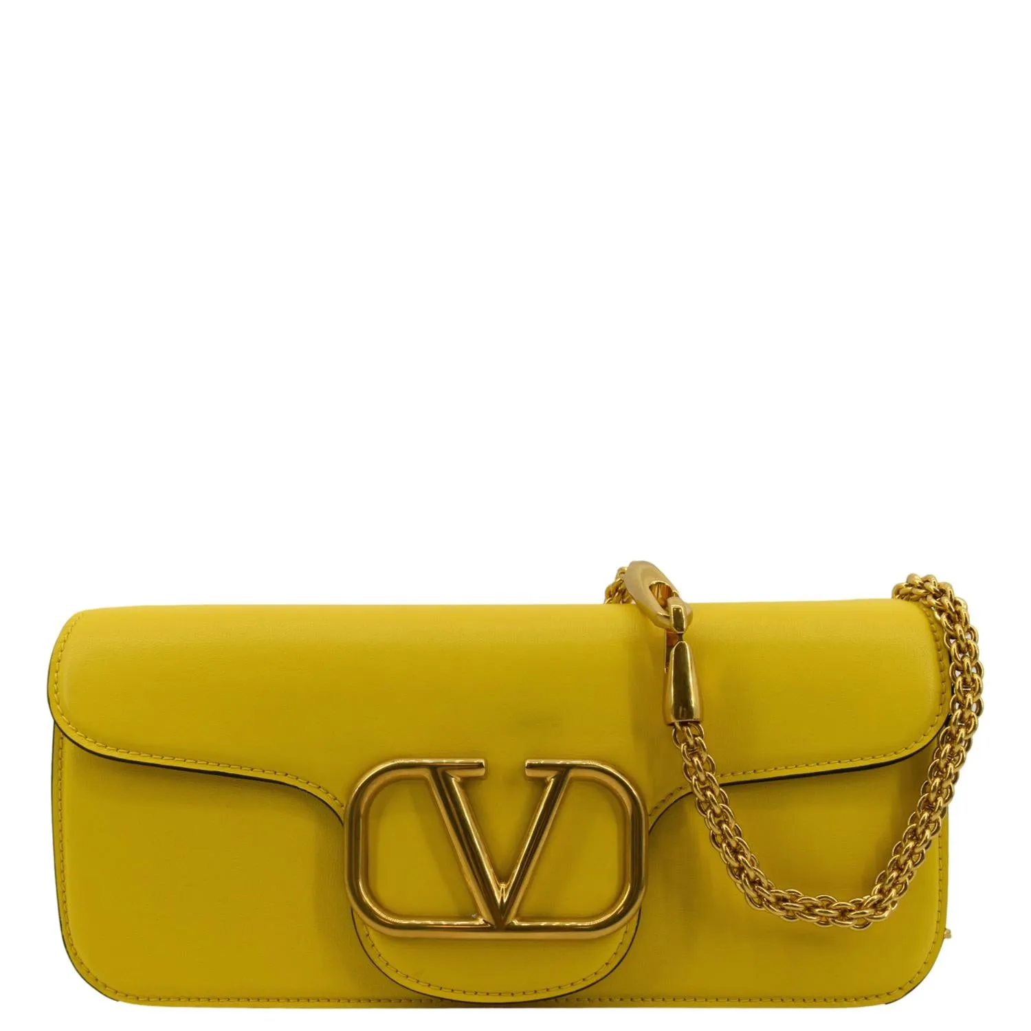 VALENTINO Garavani Loco V Logo Calfskin Leather Shoulder Bag Yellow