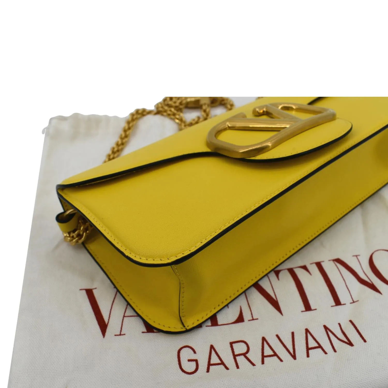 VALENTINO Garavani Loco V Logo Calfskin Leather Shoulder Bag Yellow