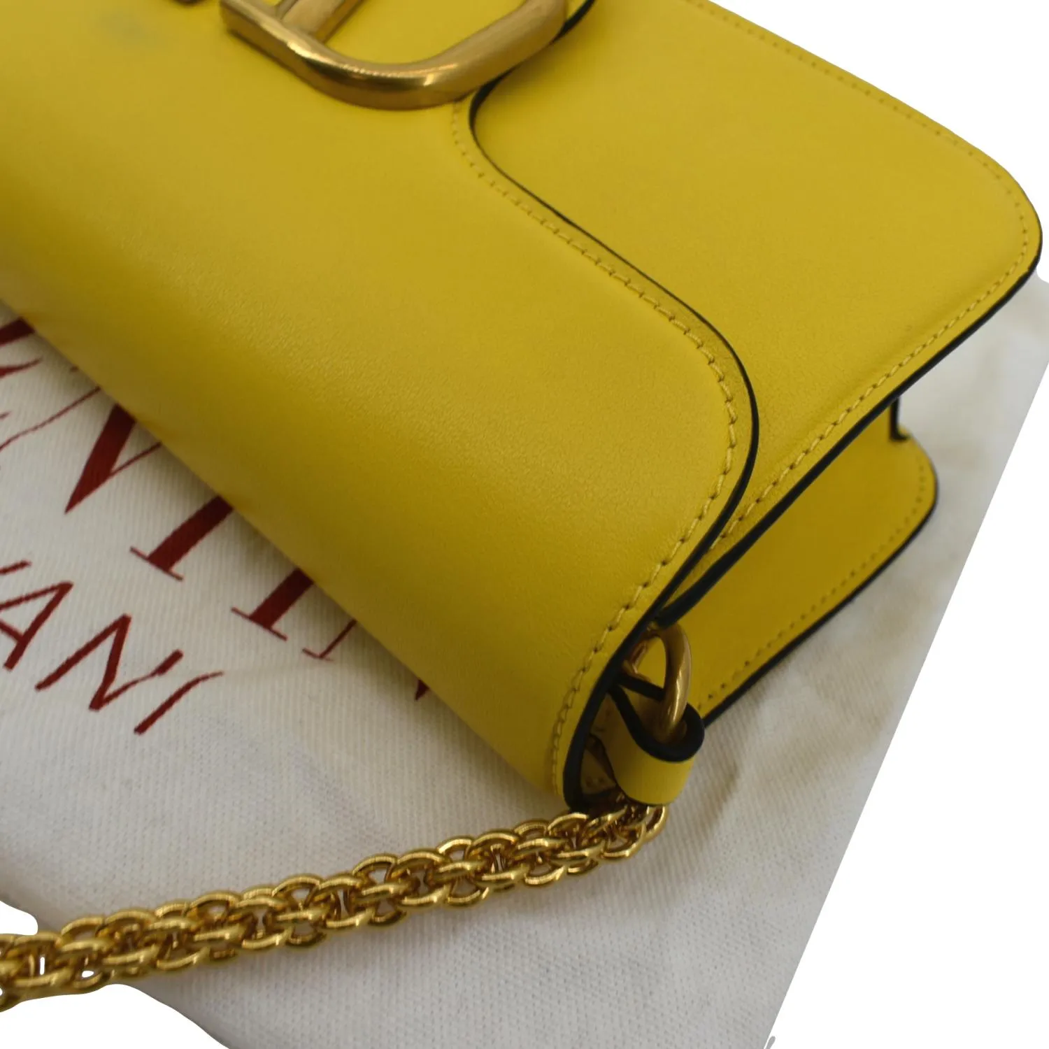 VALENTINO Garavani Loco V Logo Calfskin Leather Shoulder Bag Yellow