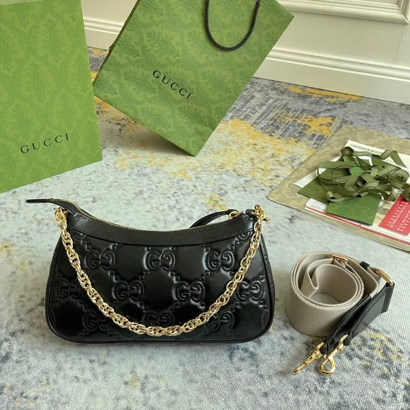 VELORA - GG Matelassé Shoulder Bag Black