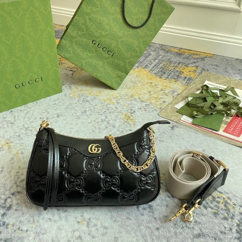VELORA - GG Matelassé Shoulder Bag Black
