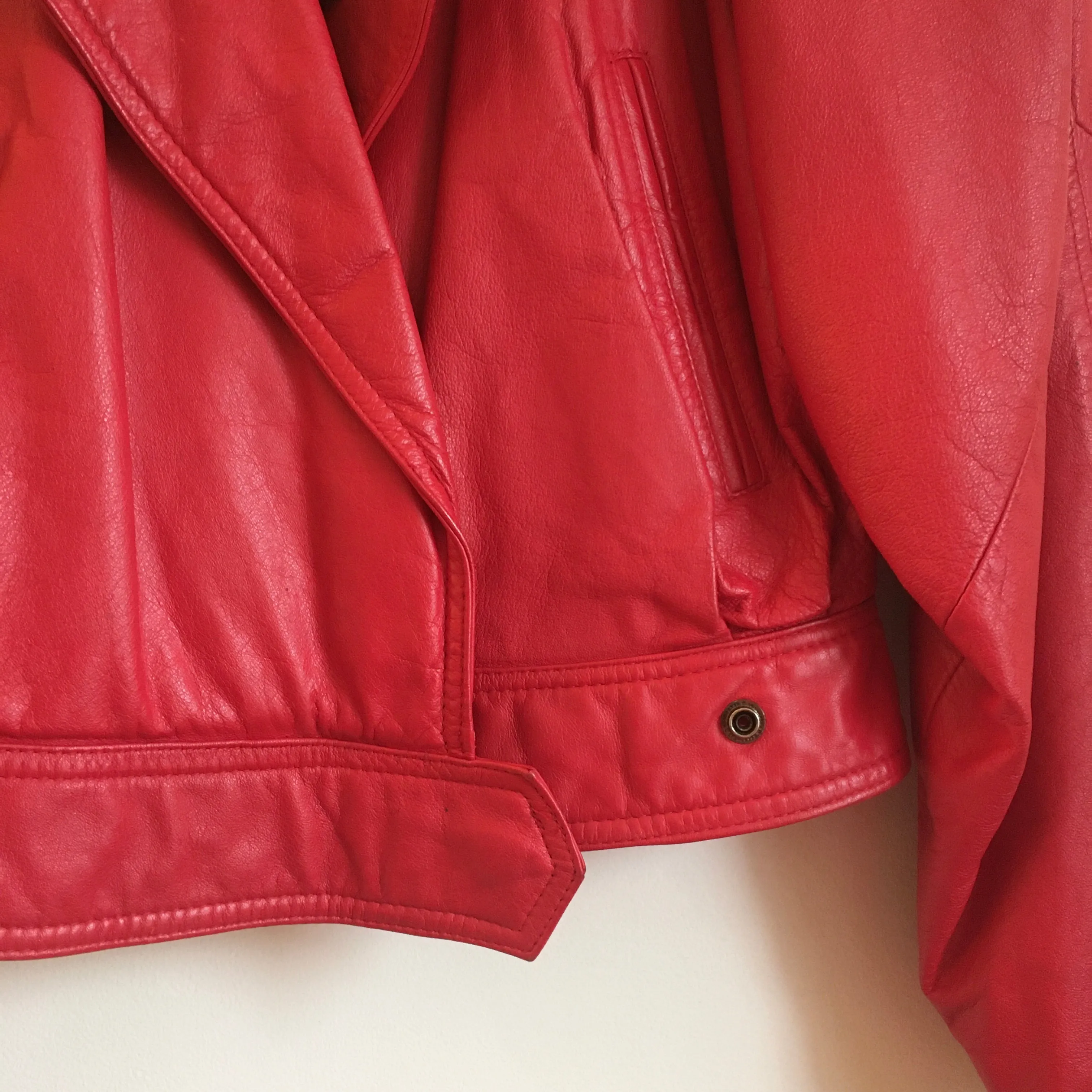 Vintage 80s Cherry Red cropped leather coat jacket by Wilsons // size 8 small medium