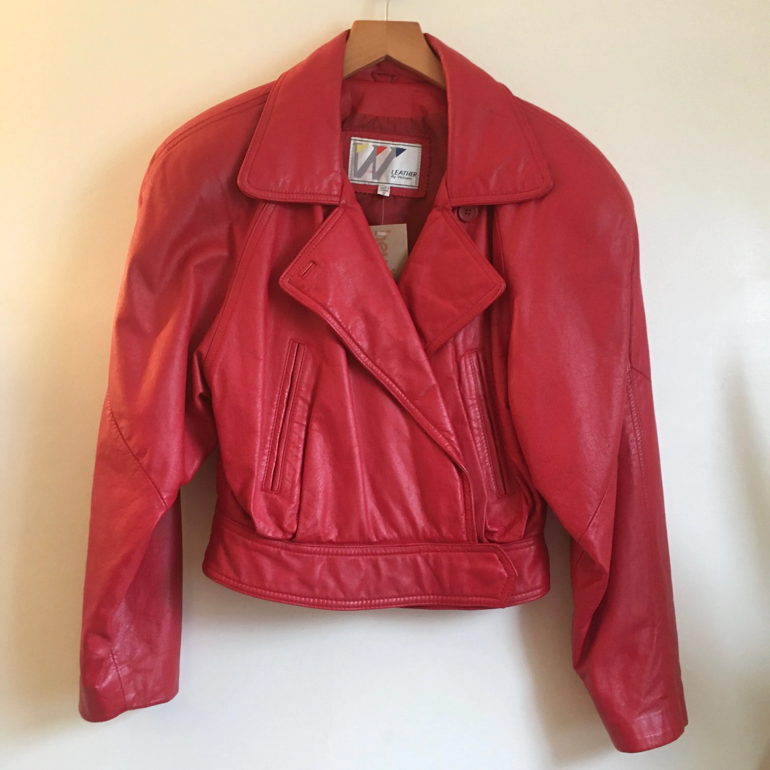 Vintage 80s Cherry Red cropped leather coat jacket by Wilsons // size 8 small medium