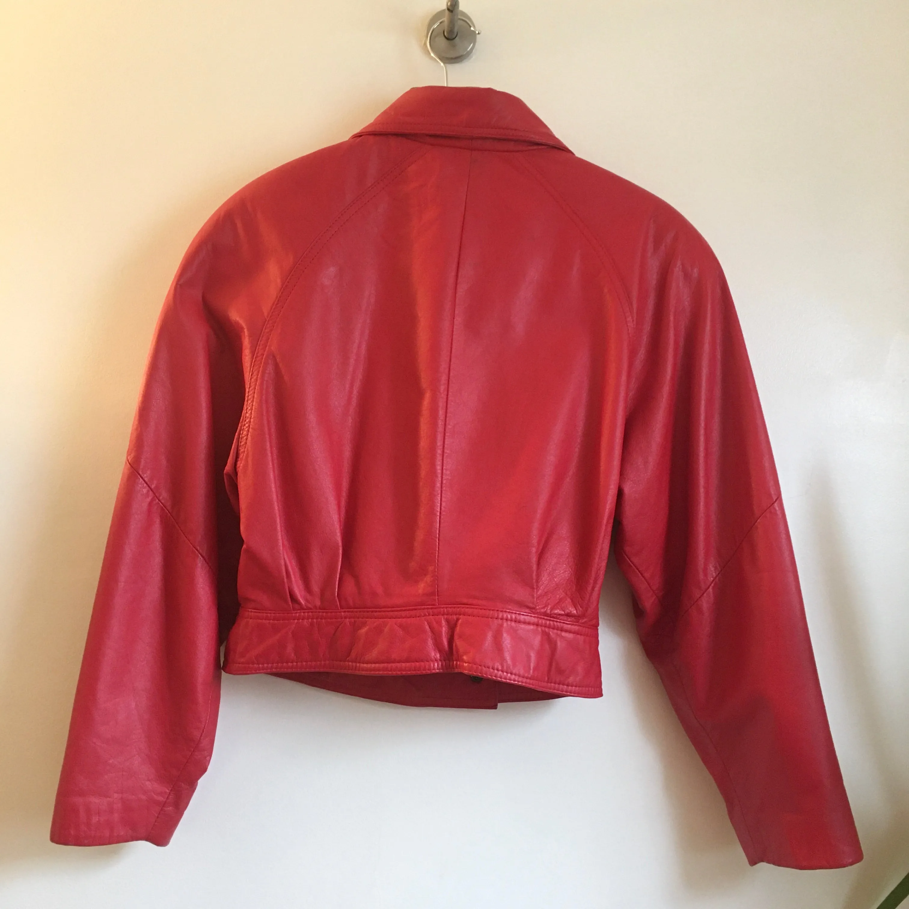 Vintage 80s Cherry Red cropped leather coat jacket by Wilsons // size 8 small medium