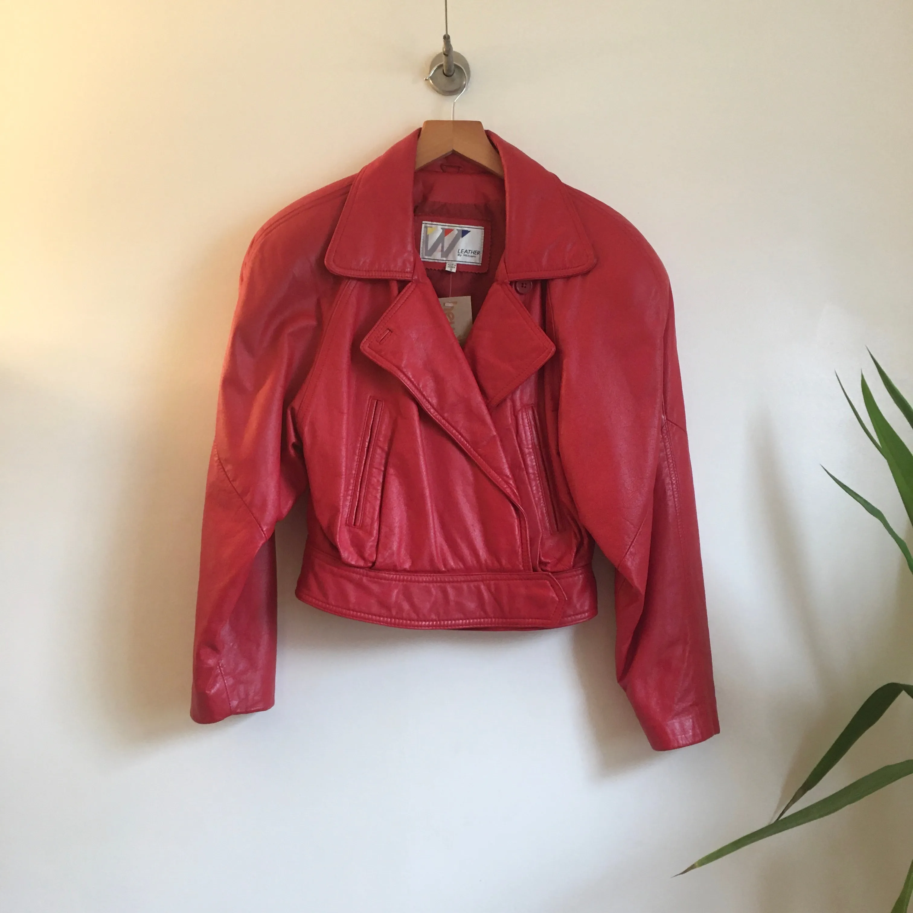 Vintage 80s Cherry Red cropped leather coat jacket by Wilsons // size 8 small medium