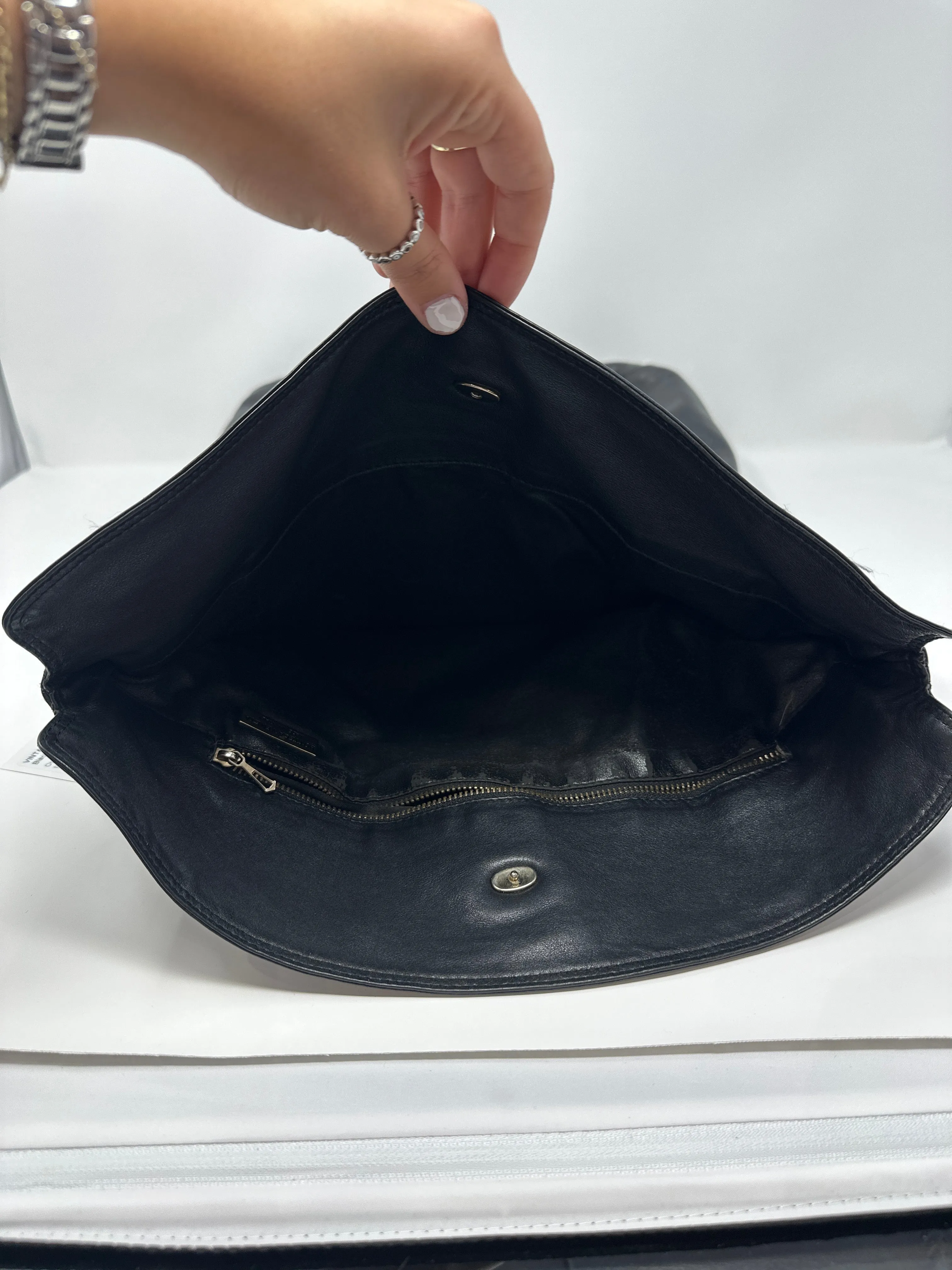 Vintage: Bottega Veneta Black leather Foldover Tallis Bag