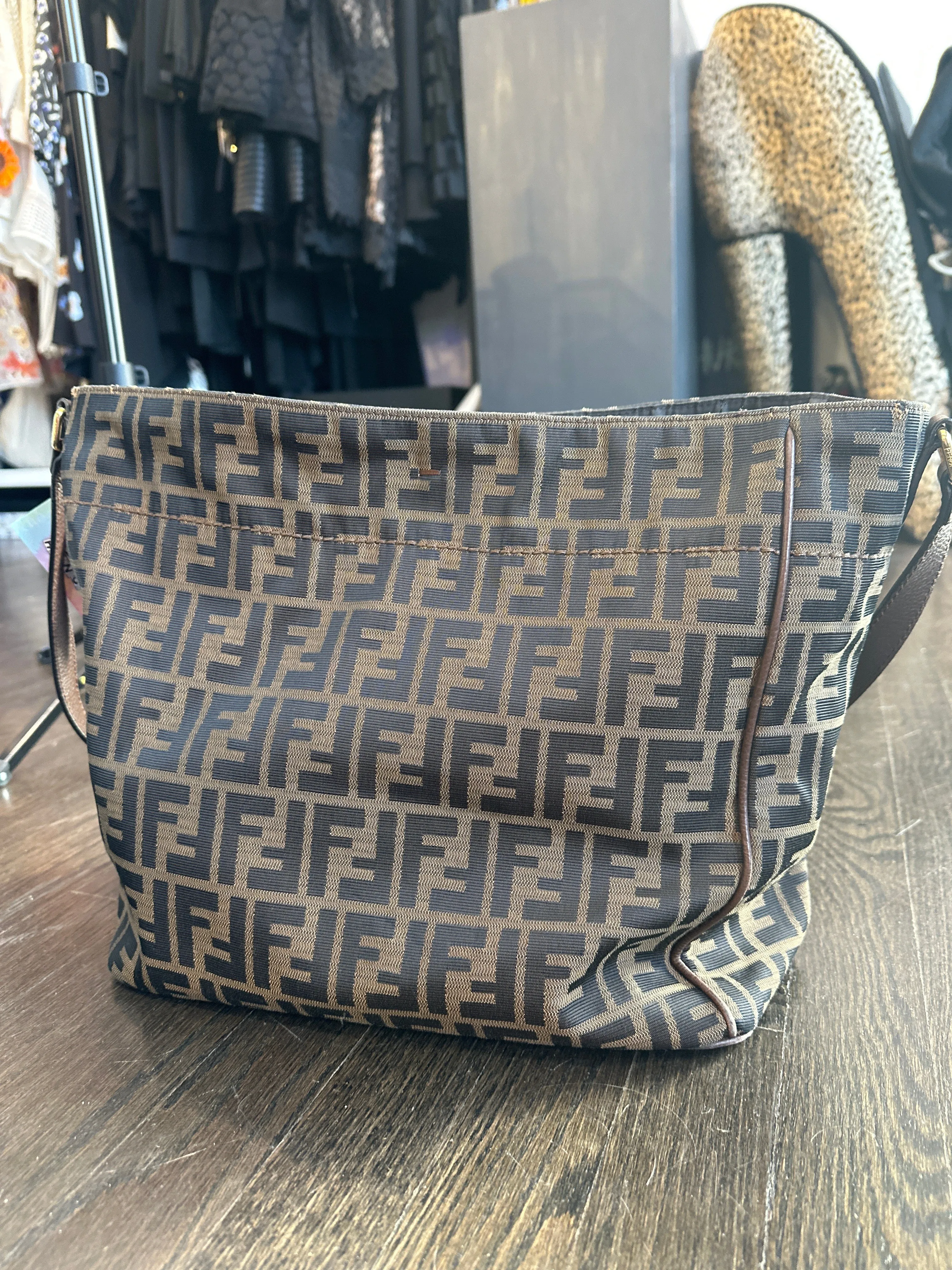 VINTAGE: FENDI FF Fabric Zucchino One Strap Crosssbody Tote