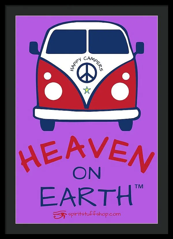 Vw Happy Camper Heaven On Earth - Framed Print