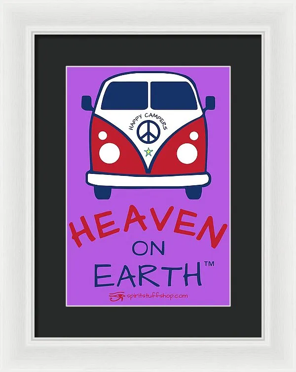 Vw Happy Camper Heaven On Earth - Framed Print