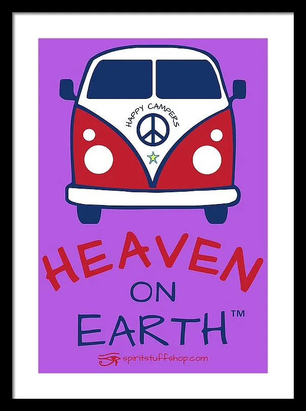 Vw Happy Camper Heaven On Earth - Framed Print