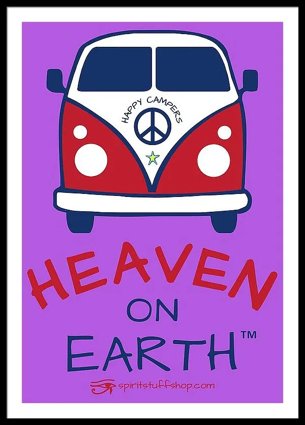Vw Happy Camper Heaven On Earth - Framed Print