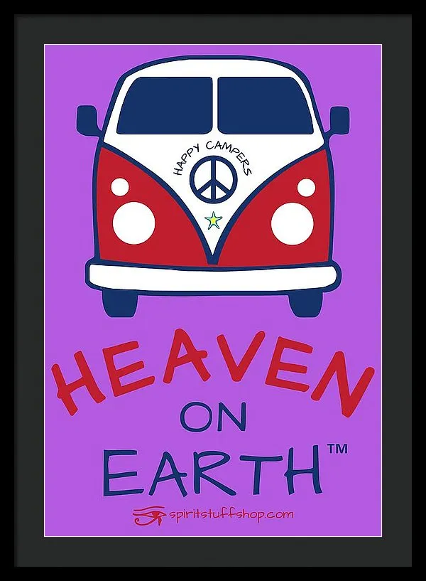 Vw Happy Camper Heaven On Earth - Framed Print