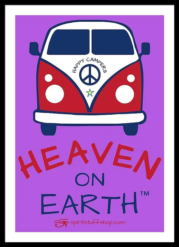 Vw Happy Camper Heaven On Earth - Framed Print