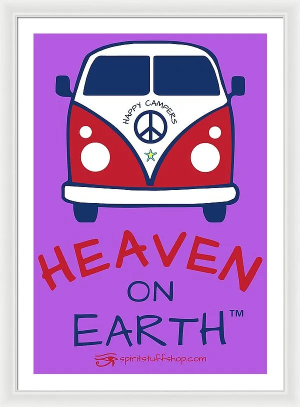 Vw Happy Camper Heaven On Earth - Framed Print