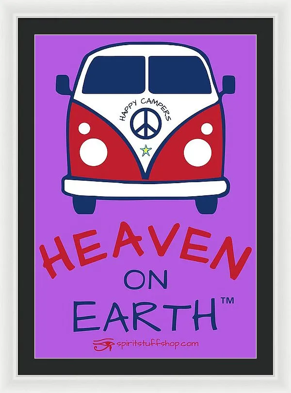 Vw Happy Camper Heaven On Earth - Framed Print