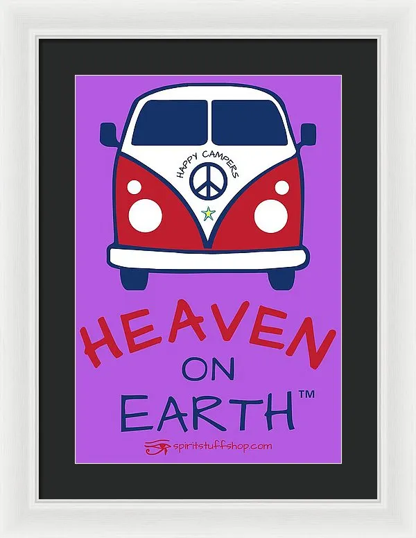Vw Happy Camper Heaven On Earth - Framed Print