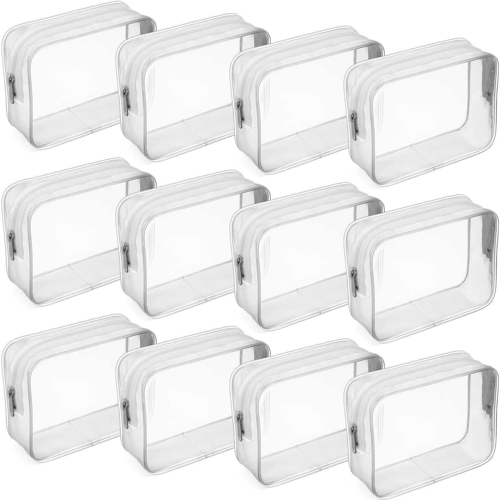 Weewooday 12 Pieces Clear Cosmetics Bag PVC Zippered Clear Toiletry Carry Pouch Cosmetic Makeup Bag Waterproof Makeup Vinyl Plastic Organizer Case for Vacation Bathroom(Matte White,Large)