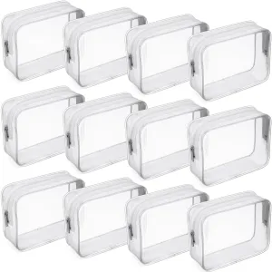 Weewooday 12 Pieces Clear Cosmetics Bag PVC Zippered Clear Toiletry Carry Pouch Cosmetic Makeup Bag Waterproof Makeup Vinyl Plastic Organizer Case for Vacation Bathroom(Matte White,Large)