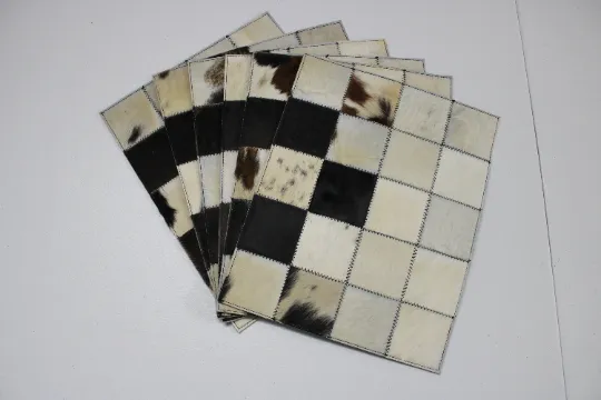 White Cream & Brown Cowhide Placemats 15"x12" Single or in set of 2, 4 or 6