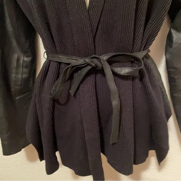 White House Black Market WHBM Open Front Cardigan Sweater with Leather &amp; K215nit