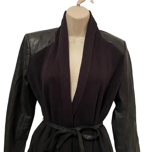 White House Black Market WHBM Open Front Cardigan Sweater with Leather &amp; K215nit