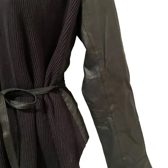 White House Black Market WHBM Open Front Cardigan Sweater with Leather &amp; K215nit