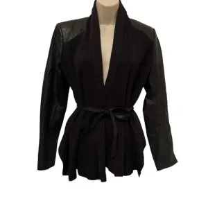 White House Black Market WHBM Open Front Cardigan Sweater with Leather &amp; K215nit