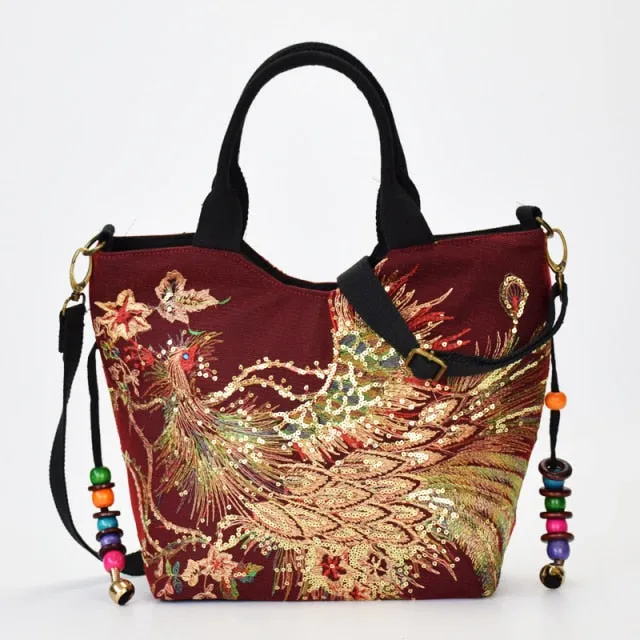 Women Shoulder Bag Peacock Ethnic Style