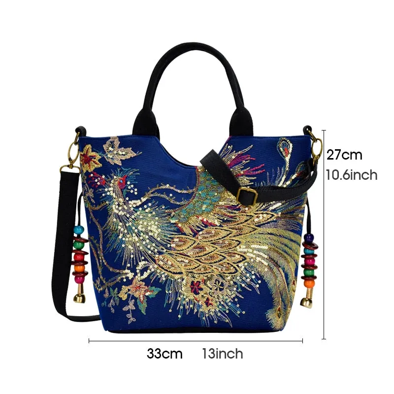 Women Shoulder Bag Peacock Ethnic Style