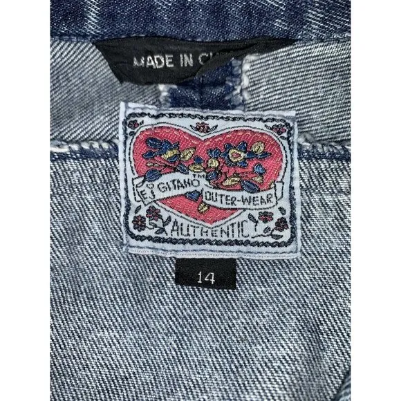 Womens 14 Western Fringe Acid Wash Denim Jean Jacket ALL GIRL RODEO Embroidery