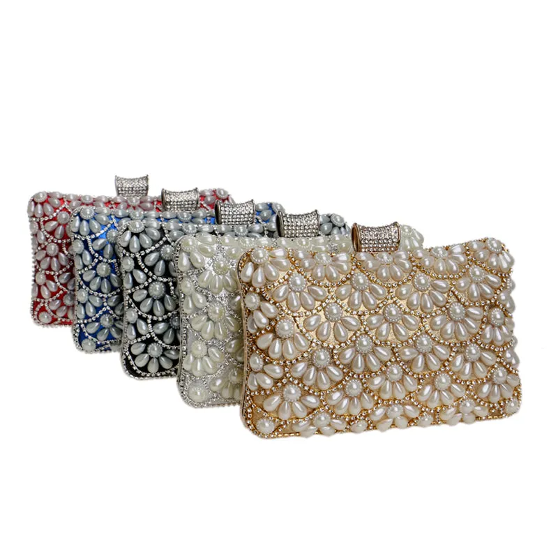 Women's Fashion Crystal Beaded Clutch Bags -Red,Black,White,Gold,Blue,Silver,Black