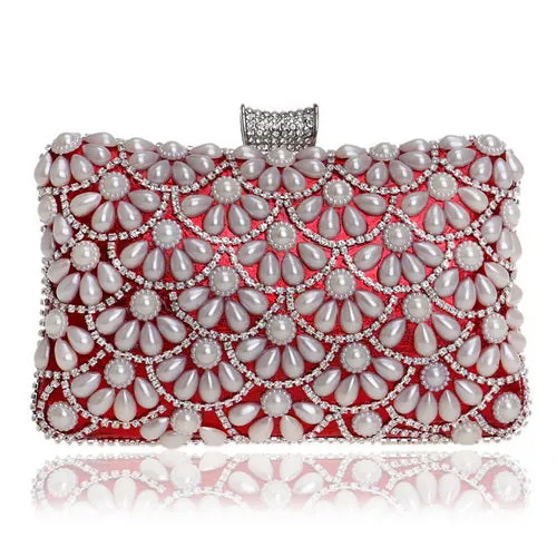 Women's Fashion Crystal Beaded Clutch Bags -Red,Black,White,Gold,Blue,Silver,Black
